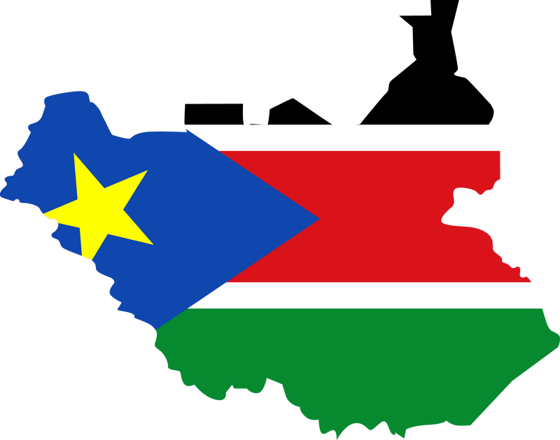 South Sudan map city vector style color of country flag.