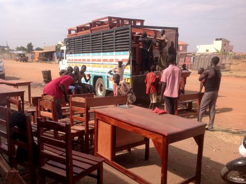 Loading the school furniture in Juba for the trip to Mundari Bura, February 2016