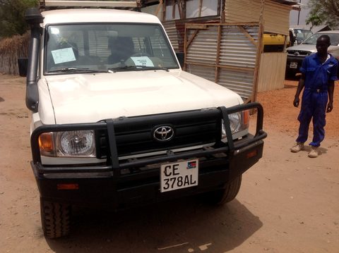 The school's second-hand vehicle, handed over in March 2016. It had to be four-wheel drive: in many places the roads simply don't exist, and hiring a vehicle and driver for every trip had been costly.