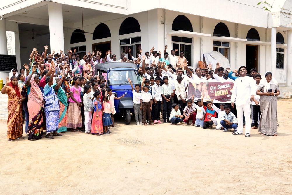 The ministry vehicle outside the church