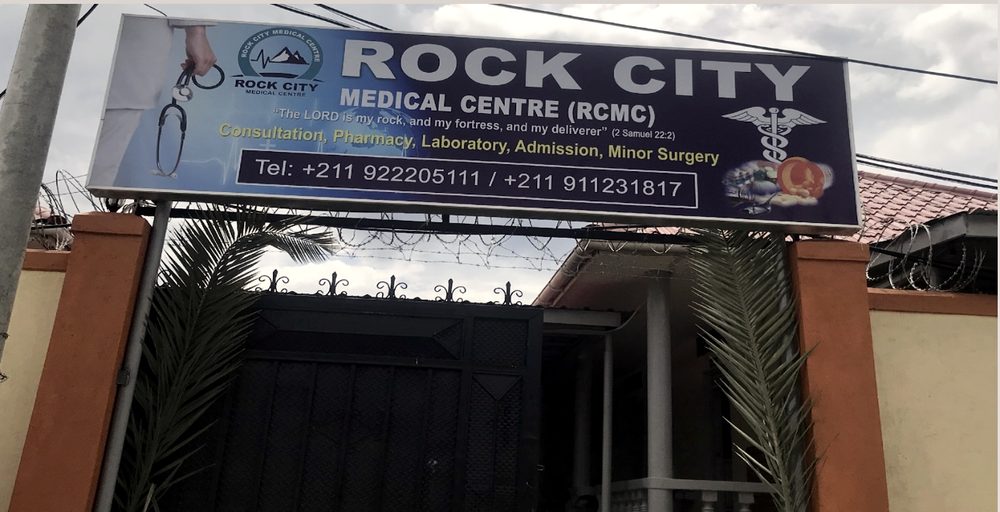 Rock City Medical Centre sign in Juba